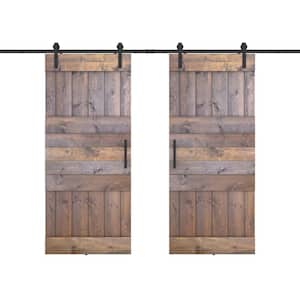 Mid Lite 48 in. x 84 in. Fully Set Up Briar Smoke Finished Pine Wood Sliding Barn Door with Hardware Kit