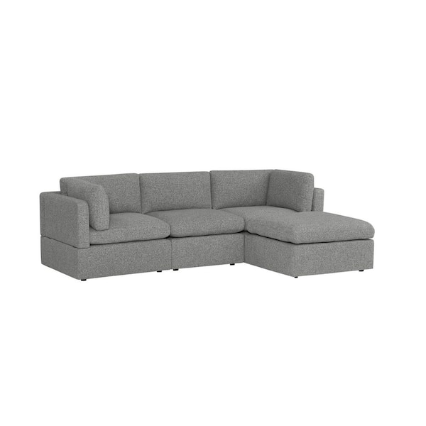 Thorton 105 in. Modular Track Arm Peformance Fabric 4 Piece Sofa/Chaise in Grey