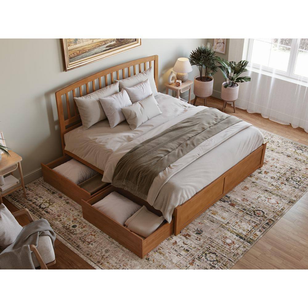 Richmond Light Toffee King Wood Platform Bed with Storage Drawers