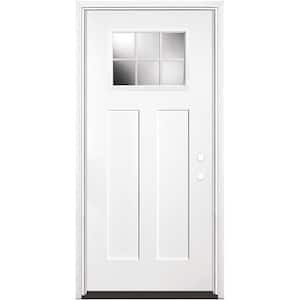 36 in. x 80 in. Craftsman 6 Lite Left Hand Inswing Primed White Smooth Fiberglass Prehung Front Door w/ Brickmold