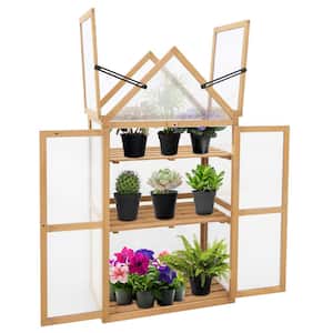 27 in. W x 16 in. D x 52 in. H Garden Cold Frame Greenhouse with Adjustable Shelf, Natural