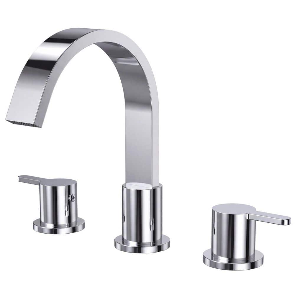 3-Hole Waterfall 8 in. Widespread Double Handle High-Arc Spot Resist Bathroom Sink Faucet with Drain in Polished Chrome price history on PriceWatchPro