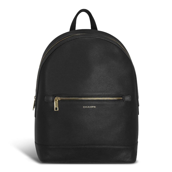 CHAMPS Gala Collection 15 in. Black Leather Backpack LCB-502 - The