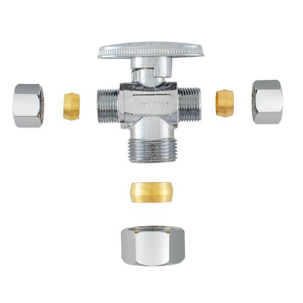 thumbnail image 2 of EFIELD 2-Pack Dual Compression Outlet Angle Stop Valve – 1/2" NOM X 3/8" X 3/8" – Brushed Chrome 2 of 4