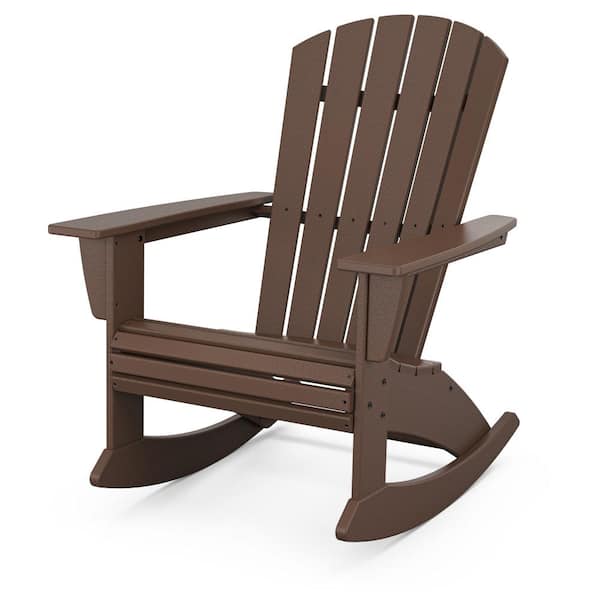 Nautical Curveback Mahogany HDPE Plastic Adirondack Outdoor Rocking Chair