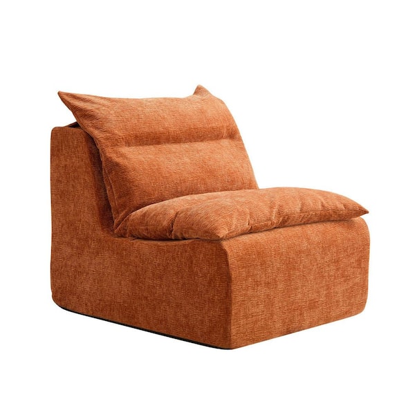 Accent Orange Polyester Armless Occasional Chair with Backrest for Living Room, Bedroom, Office, Single Seat