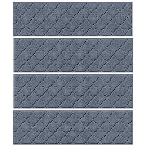 Waterhog Cordova Bluestone 8.5 in. x 30 in. PET Polyester Indoor Outdoor Stair Tread Cover (Set of 4)