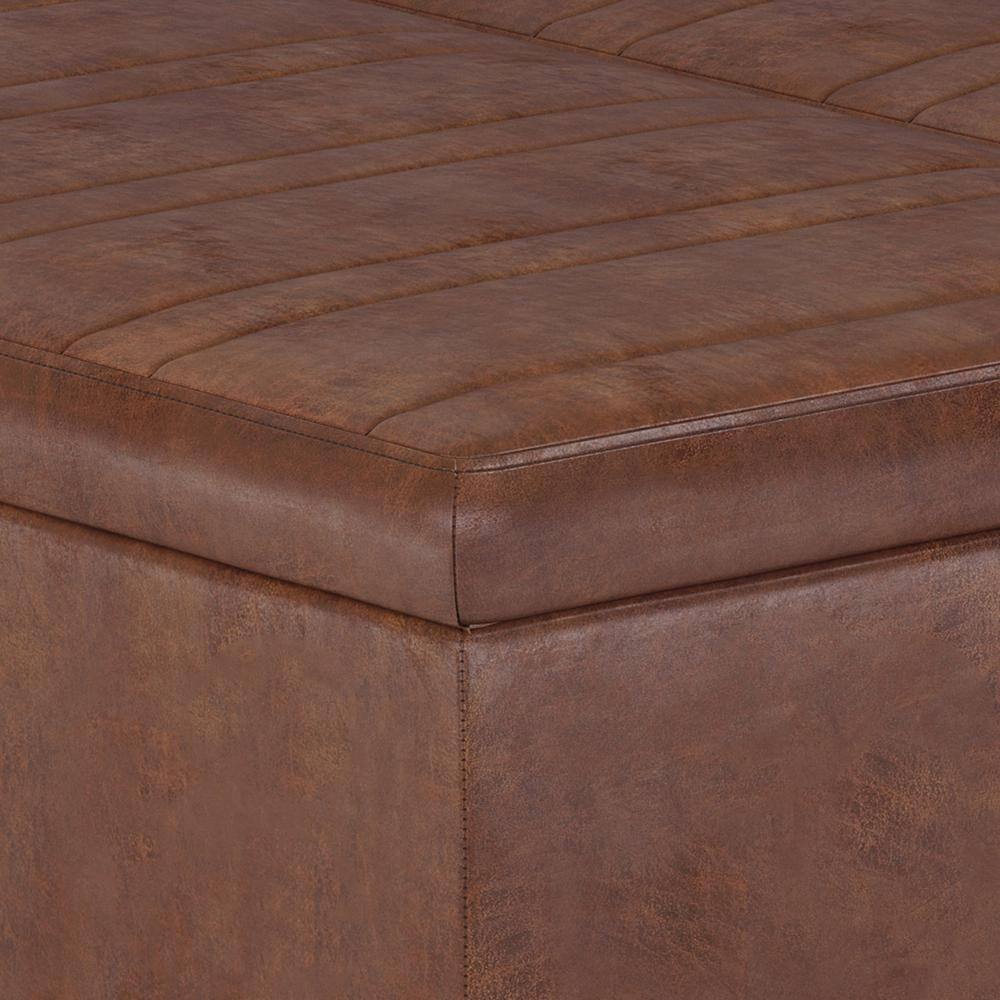 Ellis Distressed Saddle Brown Faux Leather Coffee Table Storage Ottoman