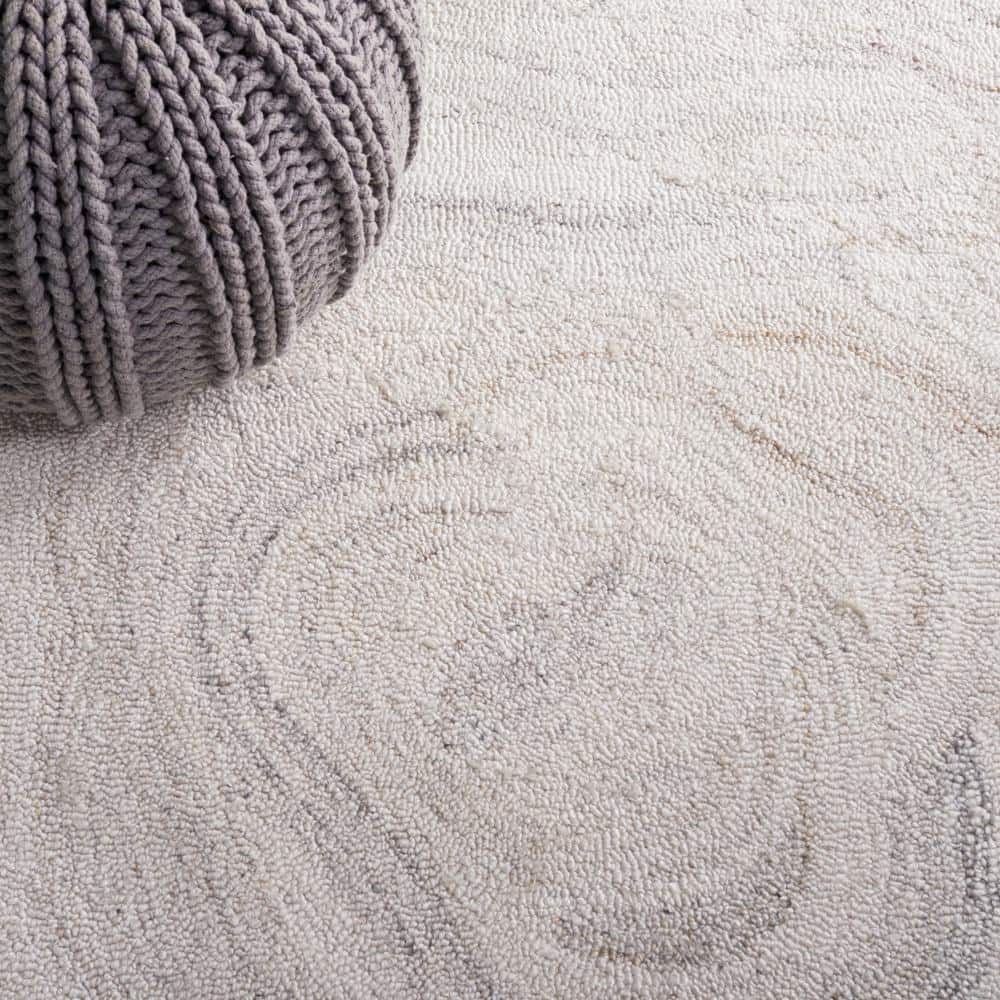 Light Grey and Beige Abstract Wool Square Rug