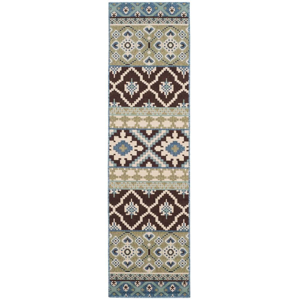 Veranda Chocolate/Blue 2 ft. x 8 ft. Floral Indoor/Outdoor Patio  Runner Rug price history on PriceWatchPro