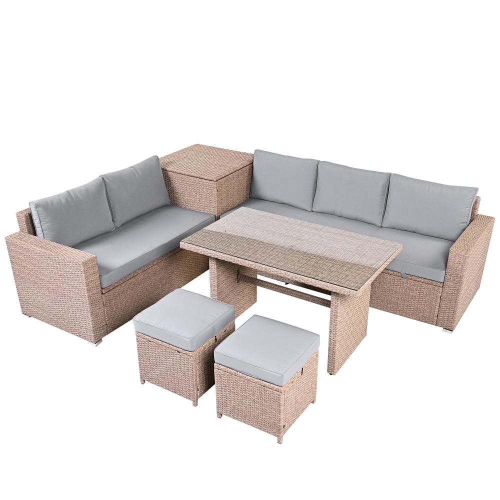 Light Gray 6-Piece Wicker Outdoor Sectional Sofa Set with Adjustable Seat,Storage Box and Table price history on PriceWatchPro