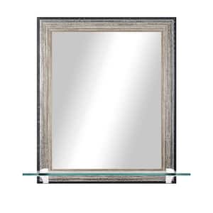 Modern Rustic 21.5 in. W x 25.5 in. H Framed Brushed Brown Vertical Mirror with Tempered Glass Shelf and White Brackets