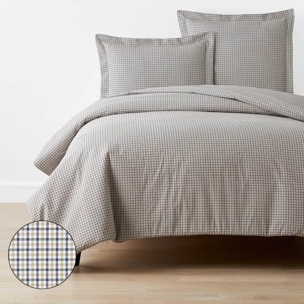 Company Cotton Mini Check Yarn-Dyed White Multi Twin Cotton Percale Duvet Cover