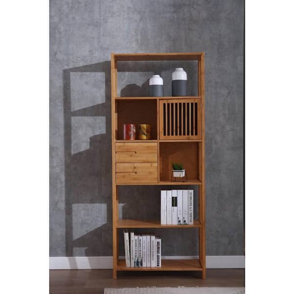 Boraam Selma Bamboo Bookcase - Right Facing Spindle Cabinet, Natural