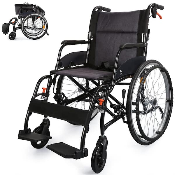 Folding Manual Wheelchair with Lightweight Aluminum Frame, Dual Brakes, Breathable Mesh Seat & Anti-Tip Safety, Gray