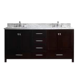 Caroline Avenue 72 in. W Bath Vanity in Espresso with Marble Vanity Top in White with Square Basin