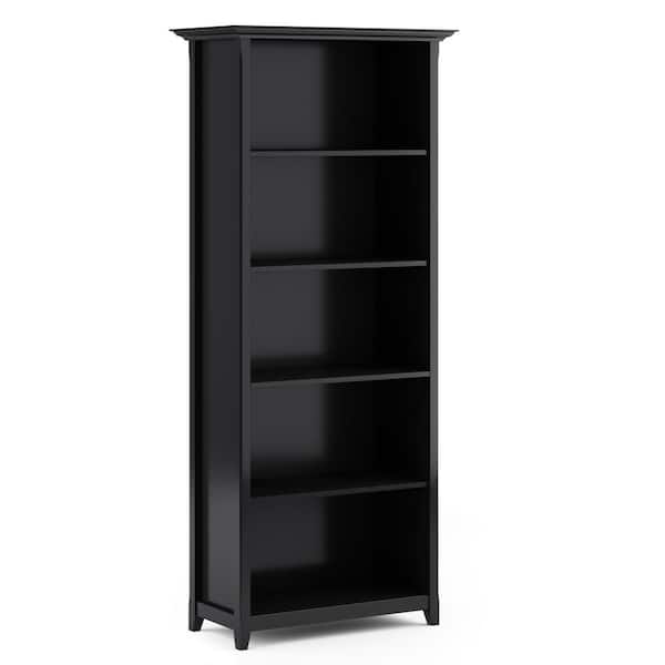 Simpli Home Amherst 70 in. H Black Wooden 5-Shelf Bookcase and 