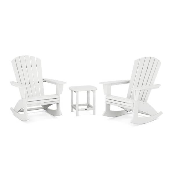 POLYWOOD Nautical Curveback Adirondack Rocking Chair White 3 Piece HDPE   Polywood Patio Conversation Sets Pws2204 1 Wh 64 600 