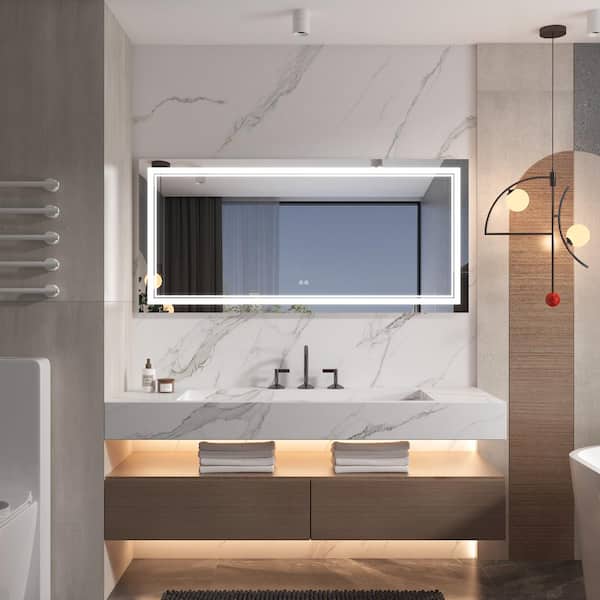 60 in. W x 28 in. H Rectangular Frameless Dimmable Touch Sensor Wall Bathroom Vanity Mirror with LED Lights in Aluminum