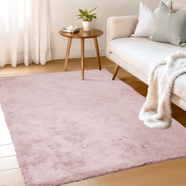 Pink 3 ft. x 5 ft. Fuzzy Faux Rabbit Fur Rug Plush Fluffy Rug Area Rug