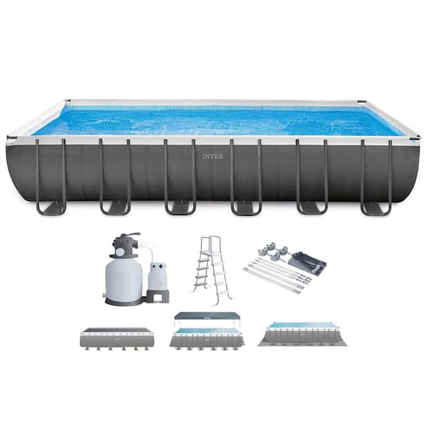 INTEX 24 ft. x 12 ft. 52 in. Rectangular Ultra XTR Metal Frame Pool with 26363EH + 28054E - The Home Depot