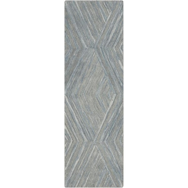 Nourison Graceful Blue 2 ft. x 8 ft. Geometric Contemporary Runner Area Rug