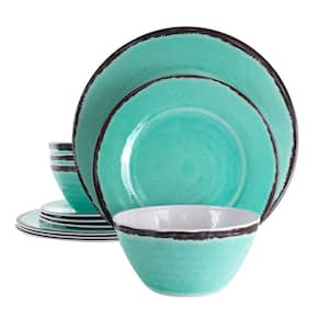 12-Piece Azul Banquet Turquoise Lightweight Melamine Dinnerware Set (Service for 4)
