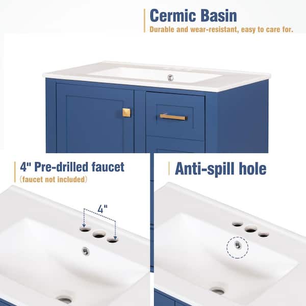 Hana*　0107 ♡ Virubi 30 in. W x 18 in. D x 34 in. H Single Sink Bath