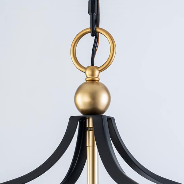 ZYZWMB 4-Light Matte Black Rectangle Lantern Chandelier for