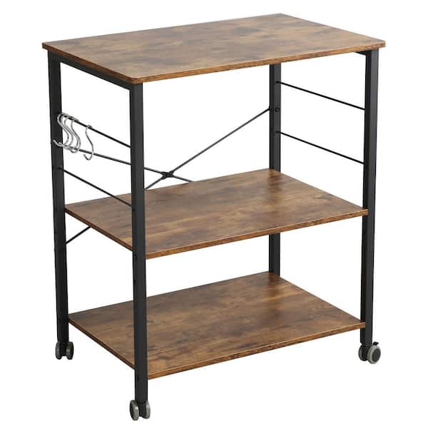 SOMDOT Baker's Rack 23.6 in. Kitchen Utility 3 Tier Microwave Stand, Rustic Brown