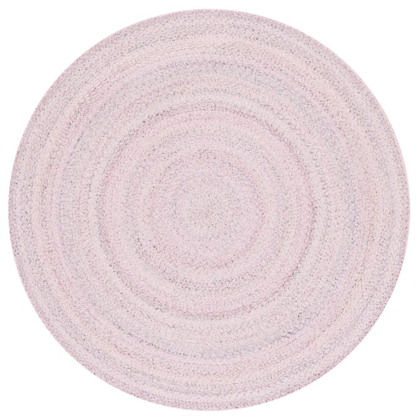 SAFAVIEH Braided Pink Gray Doormat 3 ft. x 3 ft. Abstract Round Area Rug