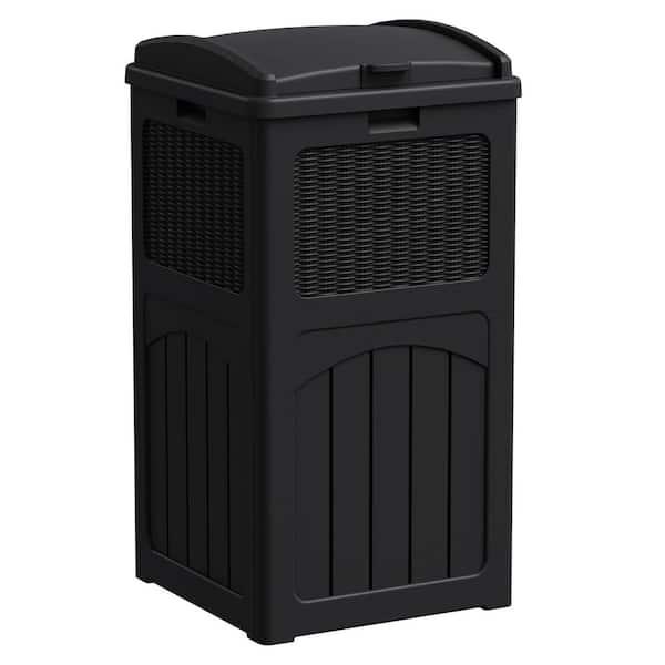 33 Gal. Black Resin Trash Can with Attached Lid