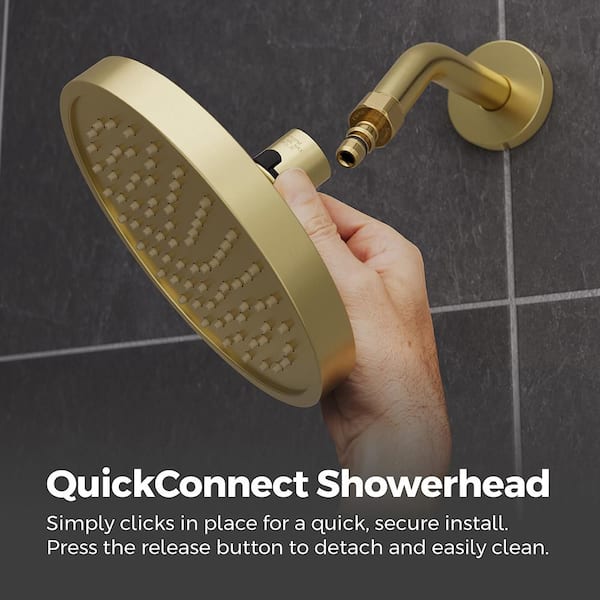 Universal 1-Spray Patterns with 1.75 GPM 7 in. Wall Mount Fixed Shower Head in Brushed Gold