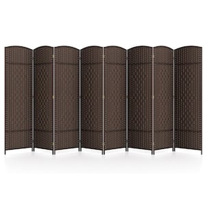 8-Panel Room Divider, 6 ft. Tall Folding Privacy Screen with Hand-Woven Friendly Plant Fibers and Solid Wood Frame Brown