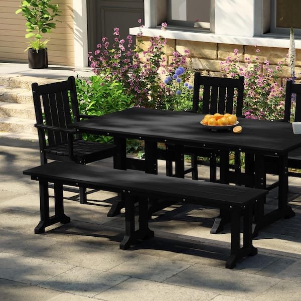 Hayes 65 in. Backless HDPE Plastic Trestle Outdoor Dining 2-Person Patio Garden Bench in Black