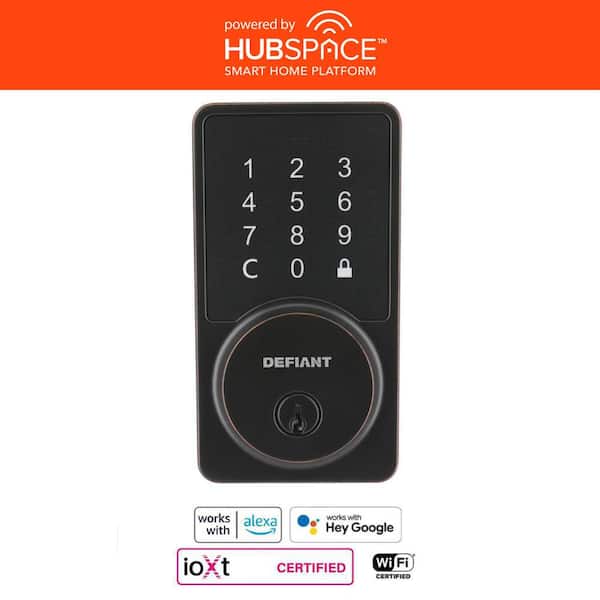 Defiant Square Aged Bronze Electronic Single Cylinder Deadbolt Wi-Fi Enabled Powered by Hubspace