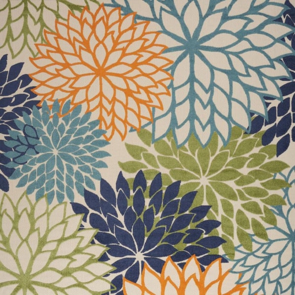 Blue, Green 10 ft. x 14 ft. Woven Abstract Polyester Rectangle Indoor/Outdoor Area Rug