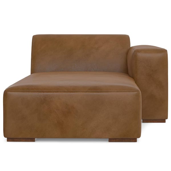 Simpli Home Rex Right Chaise Sofa Module in Genuine Leather