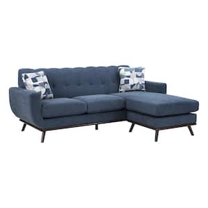 Salina 87 in. Straight Arm Chenille Reversible Sectional Sofa in. Blue