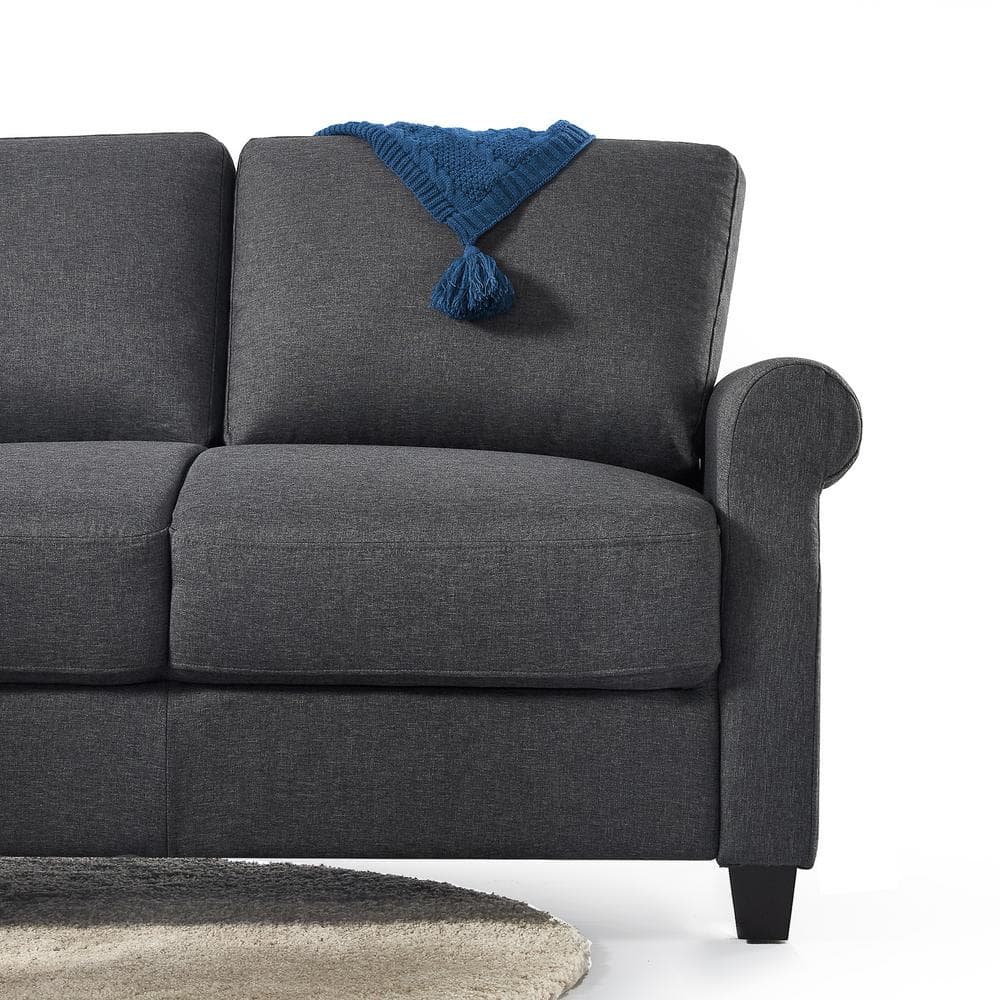 45.7" Dark Grey Fabric Loveseat with Round Arms and Metal Accents