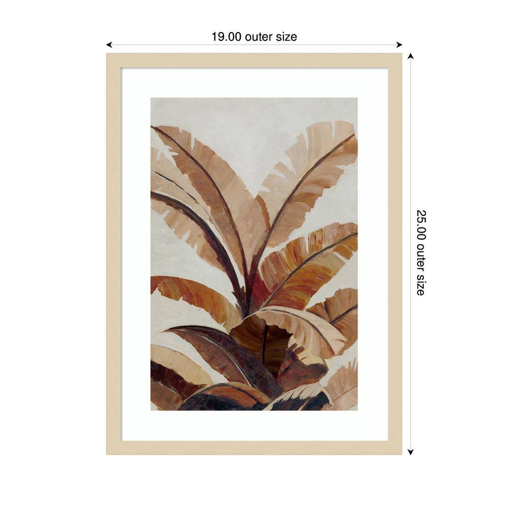 Umber Banana Leaf Abstract Graphic Art in Natural Wood Frame