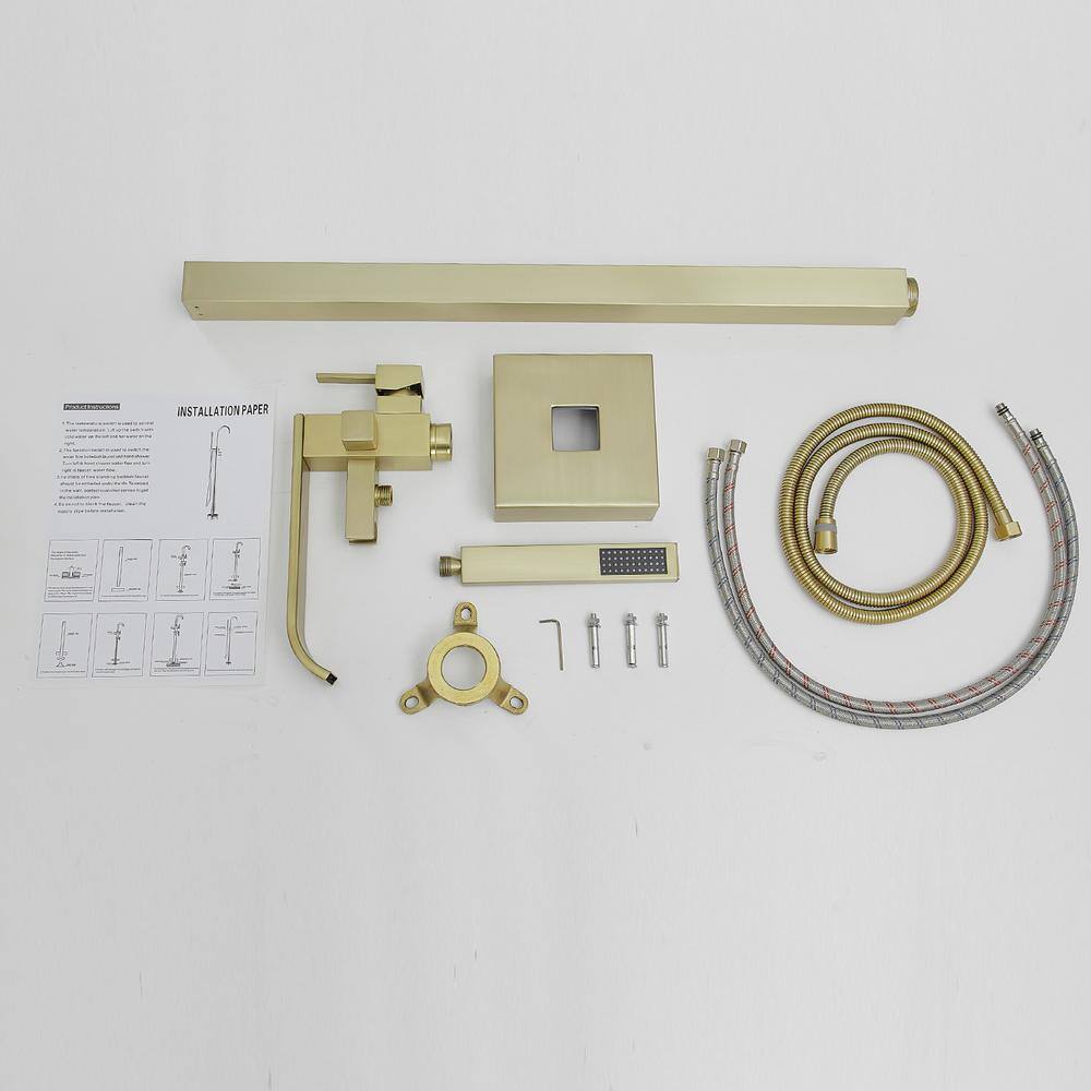Brushed Gold Freestanding Roman Tub Faucet with Hand Shower