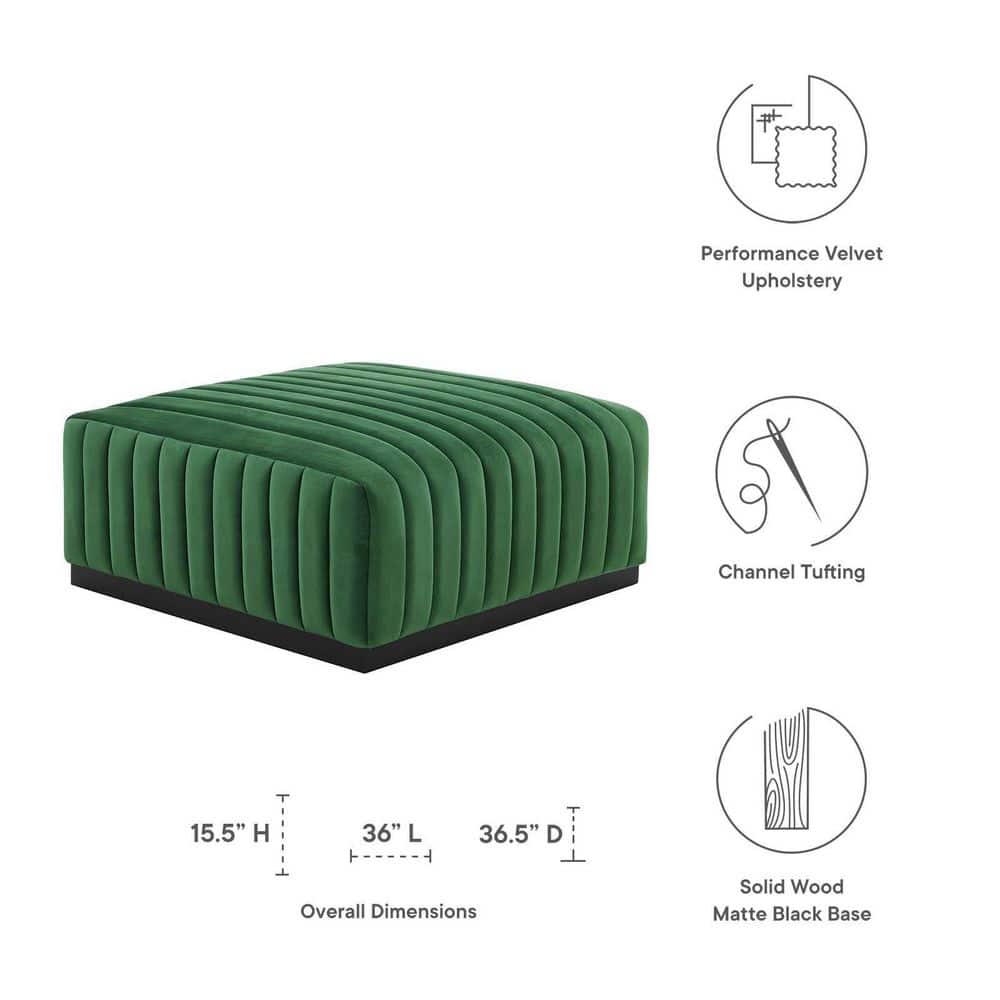 Emerald Green Velvet Tufted Ottoman with Matte Black Base