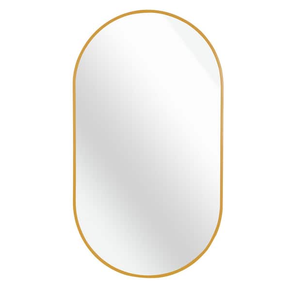 Tatahance Gold 20 in W x 28 in. H Modern Oval Metal Framed Wall Mirror with Reinforced Hooks