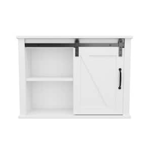 White Bathroom Wall Cabinet with 2 Adjustable Shelves Wooden Storage Cabinet with a Barn Door