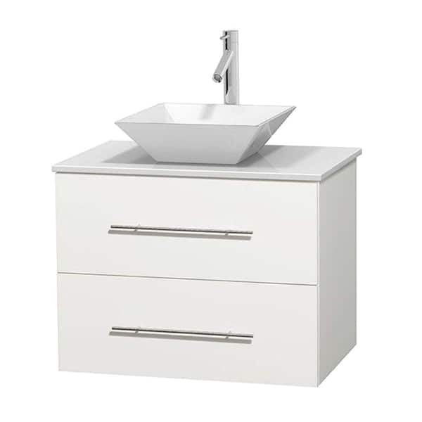 Wyndham Collection Centra 30 in. Vanity in White with Solid-Surface Vanity Top in White and Porcelain Sink