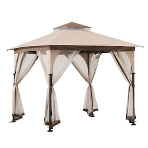 Gianna 9.5. ft. x 9.5 ft. Tan and Brown 2-Tone Steel Gazebo with Mosquito Netting