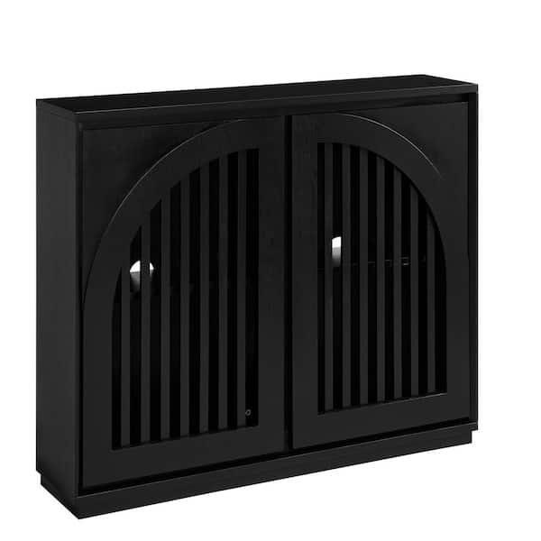 39 in. W x 9.25 in. D x 32.48 in. H Bathroom Black Linen Cabinet
