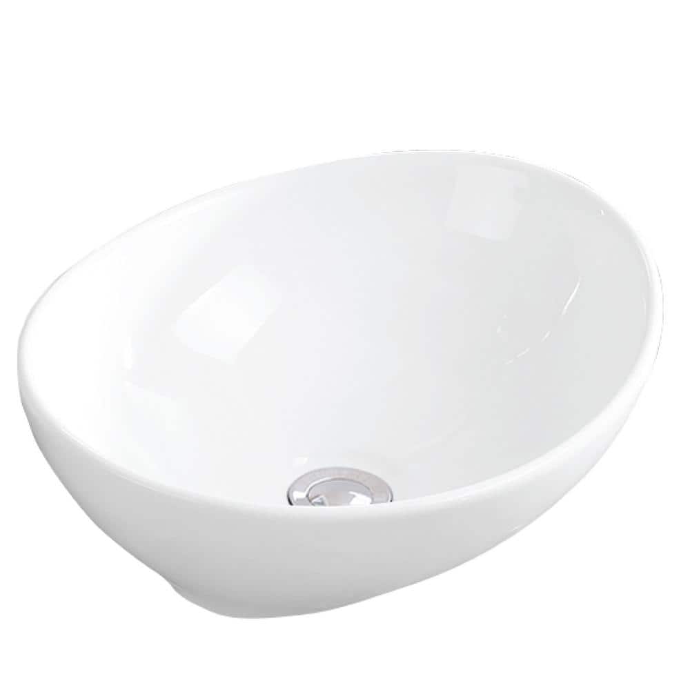 Valera White Ceramic Oval Vessel Bathroom Sink