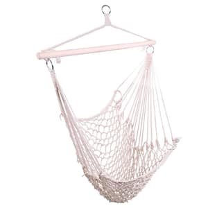 35.4 in. 1-Person Outdoor Cotton Rope Hanging Chair Swing with Hanging Wooden Stick